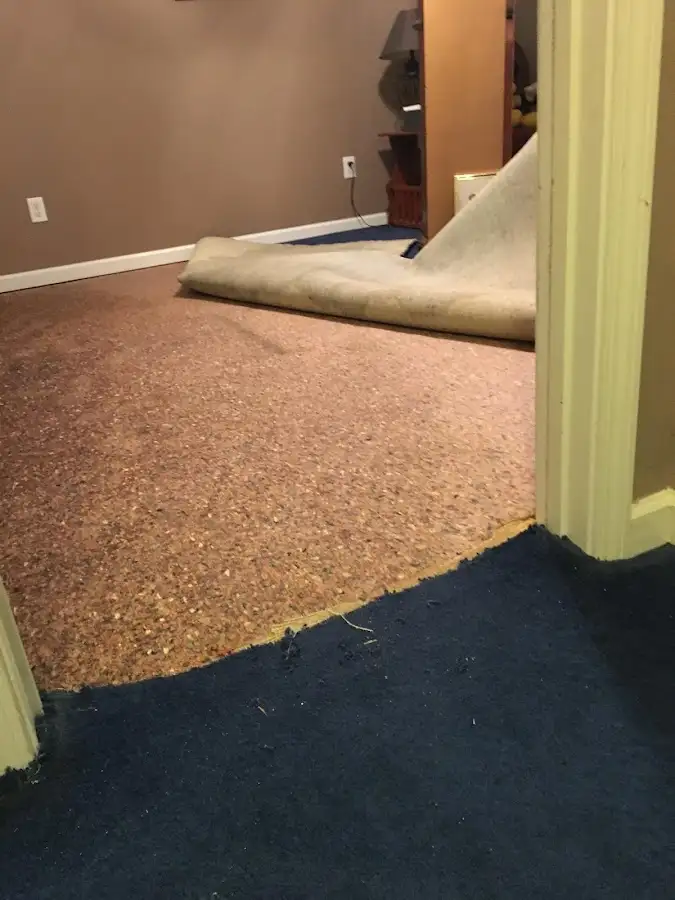 Carpet pad removal revealing water damage during Drying & Dehumidification in Sweetwater